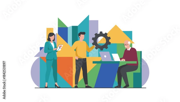 Obraz Team collaboration analyzing data and optimizing processes for business success