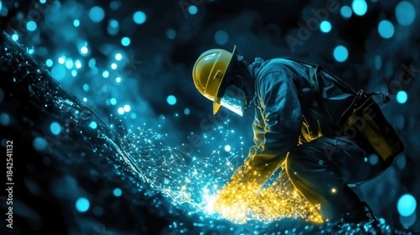 Obraz Data Mining for SEO Gold, miners digging into data mountains, extracting insights like keywords and trends, valuable SEO data discovery process