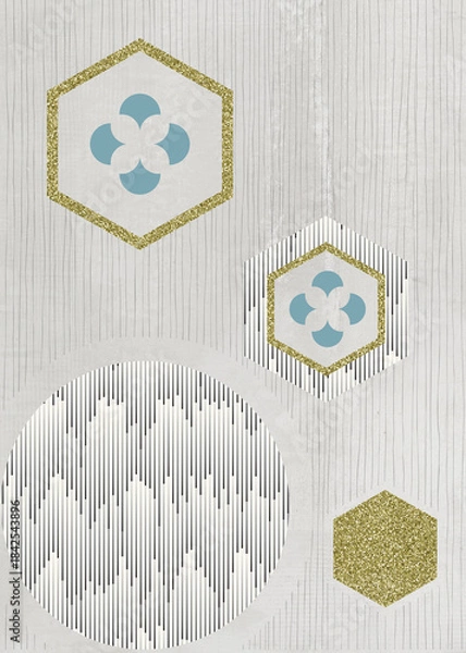 Fototapeta Light grey cement-textured abstract background with geometric hexagonal patterns.