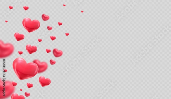 Obraz Glossy Red 3D Hearts on Transparent