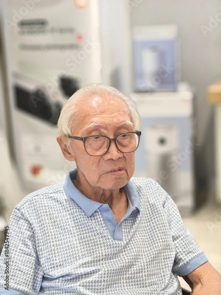 Obraz Close-Up Portrait of a Distinguished Elderly Asian Man with Eyeglasses