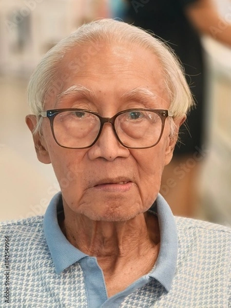 Obraz Close-Up Portrait of Wise Elderly Asian Man with Glasses