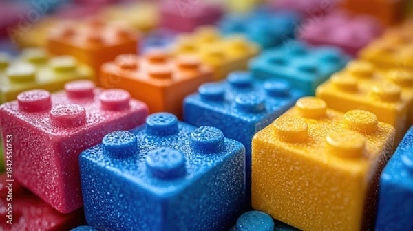 Obraz Detailed image of colorful building blocks arranged closely together, symbolizing creativity and childhood play