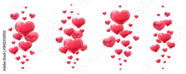 Fototapeta Floating 3D Red Hearts Set