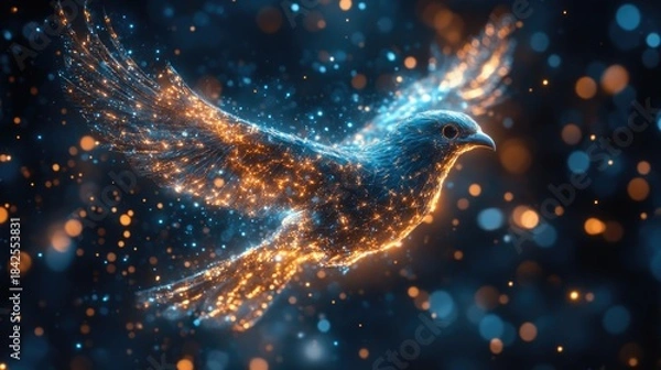 Obraz  Digital blue phoenix bird, ai into cybersecurity solutions, the ability to rise from challenges and safeguard digital infrastructures