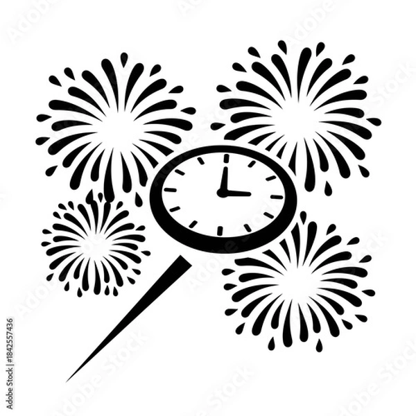 Obraz Countdown clock fireworks tilted projection silhouette vector illustration