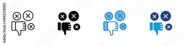 Obraz Negative Feedback Multiple Style Icon Design Vector - thumbs down with multiple X marks, representing rejection, disapproval, and negative response