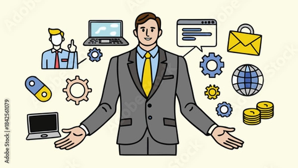 Fototapeta An illustration of a professional representing the diverse aspects of modern business and technology isolated on transparent background, Vector