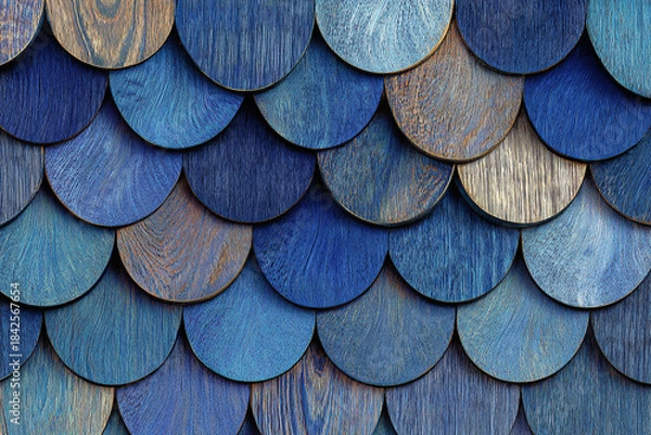 Obraz abstract blue wooden scales texture pattern
