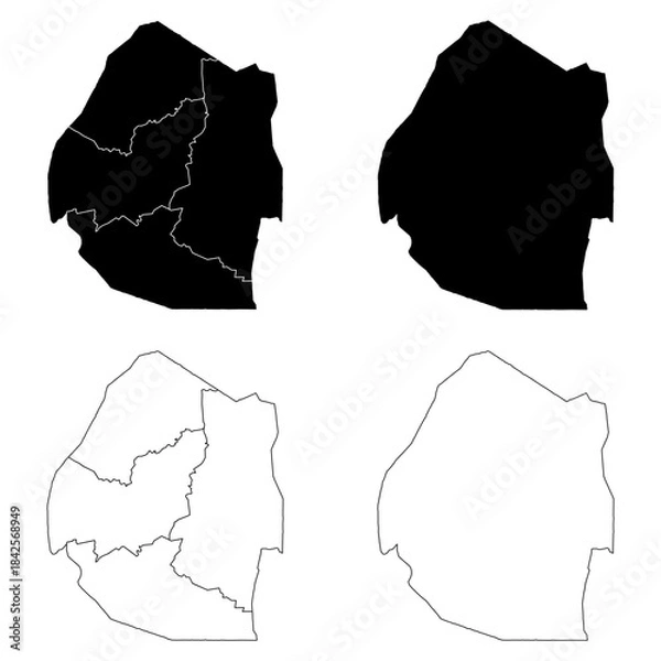 Obraz Eswatini Outline and Solid Fill Map Set.