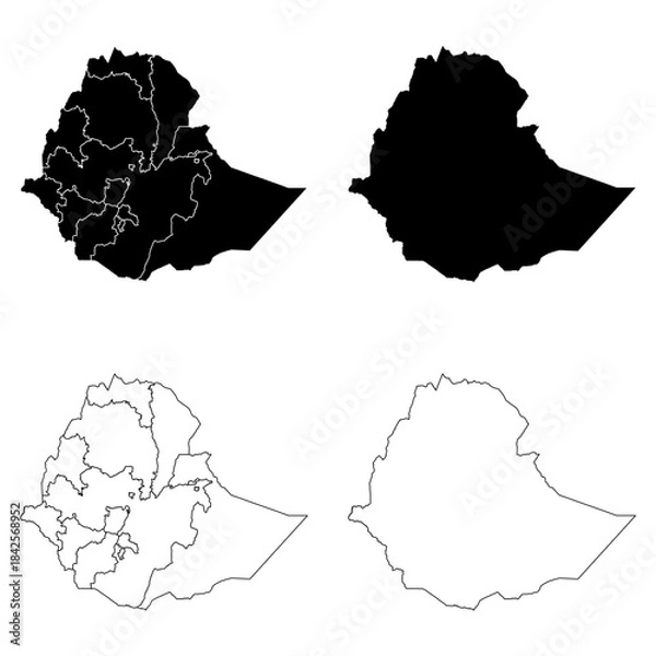 Obraz Ethiopia Outline and Solid Fill Map Set.