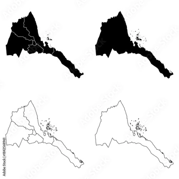 Obraz Eritrea Outline and Solid Fill Map Set.