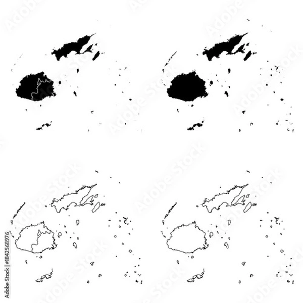 Obraz Fiji Outline and Solid Fill Map Set.