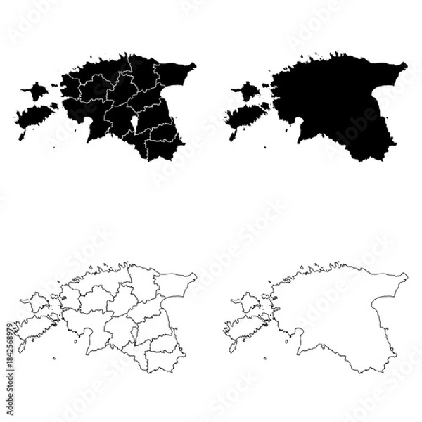Obraz Estonia Outline and Solid Fill Map Set.