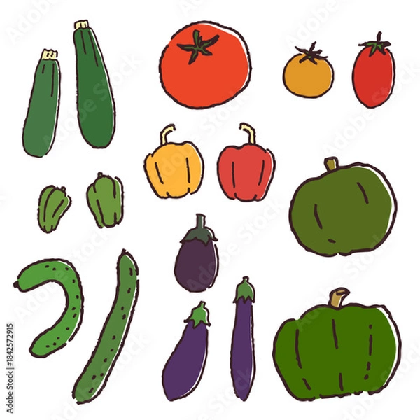 Obraz 手描きの緑黄色野菜セット