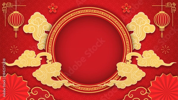 Obraz Lunar year background with circle pattern frame  template