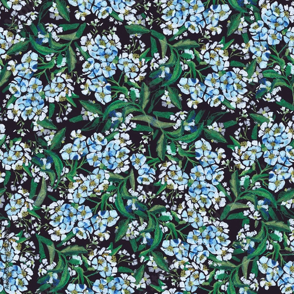 Obraz flower seamless pattern with white wildflowers on black background