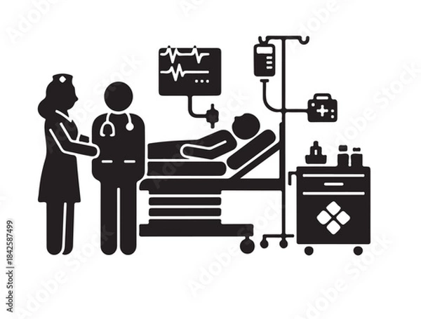 Obraz Emergency Room in silhouette white background.