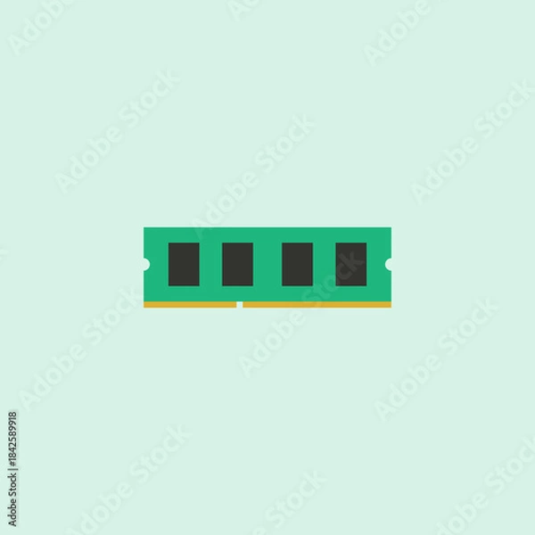 Fototapeta computer RAM vector illustration. flat RAM memory module icon illustration on light green background. computer hardware component concept for technology, PC upgrade, data storage, and electronics