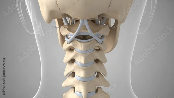 Obraz Anatomical 3D Render of Human Cervical Spine, Illustrating Neck Vertebrae Structure