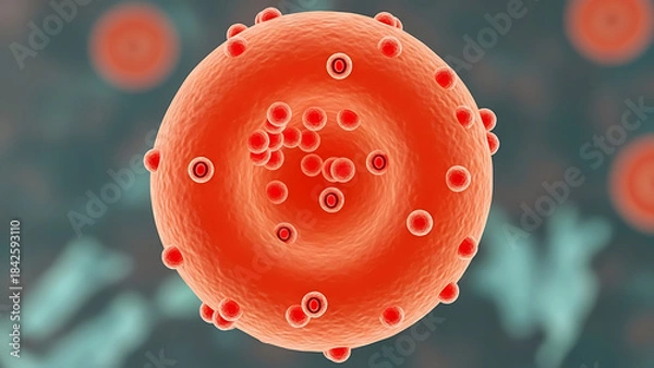Obraz Detailed 3D render of red blood cell with microscopic particles adhering to surface
