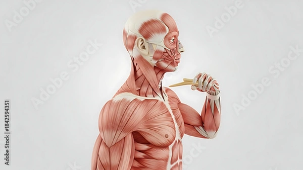 Obraz Anatomy of a Man Brushing Teeth and Muscle Groups in Head and Neck