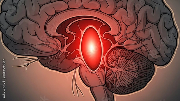Obraz Human Brain Anatomy Thalamus with Neural Pathways and Cerebellum