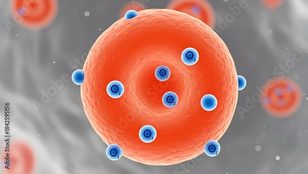 Obraz Microscopic Depiction of a Red Blood Cell and Its Interaction with Cellular Particles