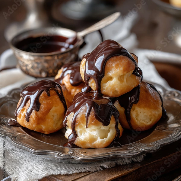 Obraz profiterolles with chocolate sauce 
