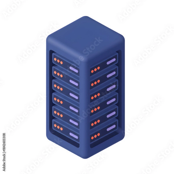 Fototapeta Isometric 3D Big Data Server and Cloud Computing Icon for Database Storage