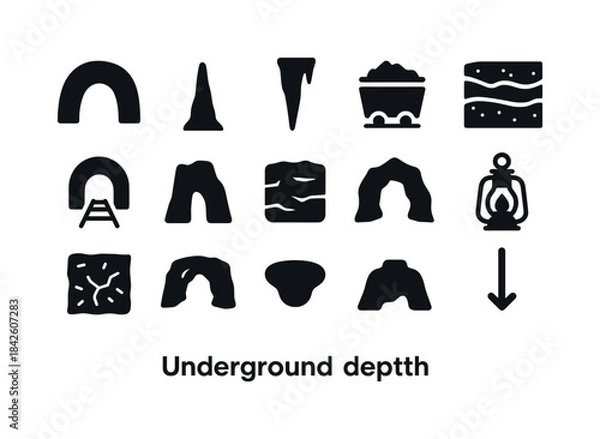 Obraz Underground Icons Set. Underground depth. Solid icon set of Unde