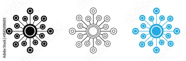 Obraz Stunning modern network hub icon set showcasing central connection and decentralized data flow options