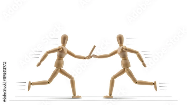 Obraz バトンパスで業務を引き継ぐデッサン人形のチームワーク