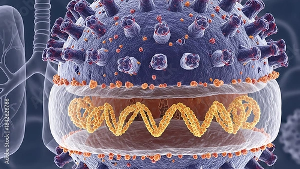 Fototapeta Precision 3D rendering of virus, showing intricate genetic structure and organism threat