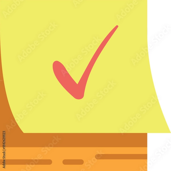 Obraz A yellow sticky note with a red check mark on it