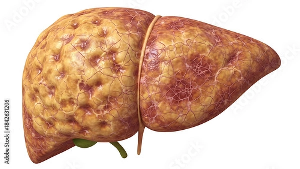 Fototapeta Medical 3D rendering depicting a severely diseased human liver with advanced pathology