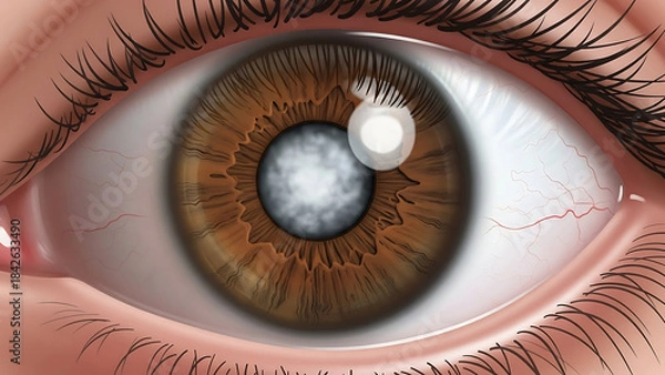 Fototapeta Stunningly detailed visual representation of a human eye with a developing cataract condition