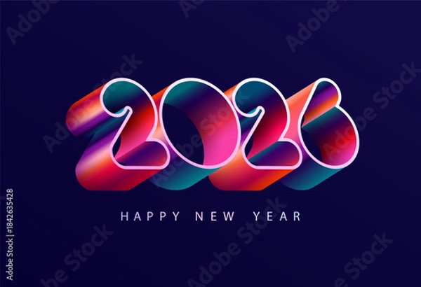 Fototapeta New year 2026. Colored 3D numbering design. Festive greeting card template.