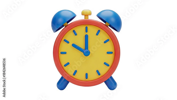 Obraz Retro Alarm Clock with Blue Bells and Yellow Face Displaying Ten OClock on a Transparent Background