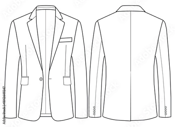 Obraz Notch Lapel Single Breasted One button Vector Men’s Stylish Coat Technical Drawing