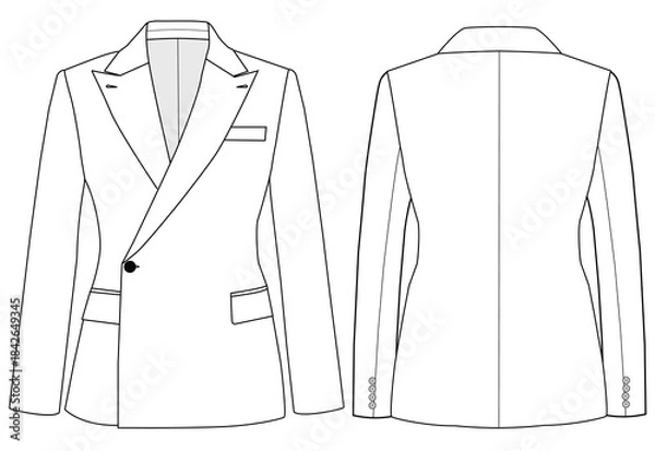 Obraz  Notch Lapel Single Breasted One button Vector Men’s Stylish Coat Technical Drawing