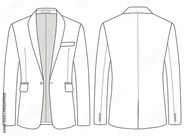 Obraz  Notch Lapel Single Breasted One button Vector Men’s Stylish Coat Technical Drawing