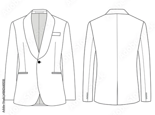 Obraz  Notch Lapel Single Breasted One button Vector Men’s Stylish Coat Technical Drawing