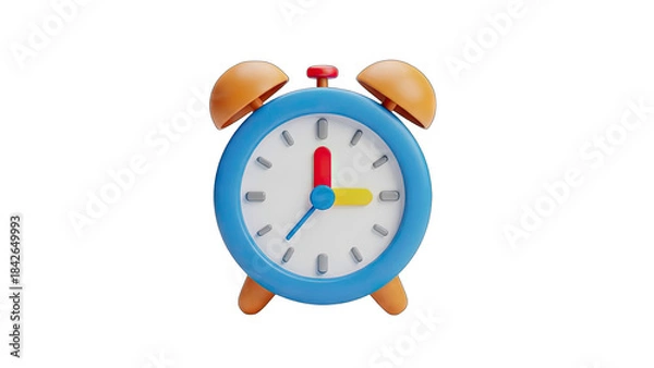 Obraz Retro Blue Alarm Clock Showing Three OClock Isolated On Transparent Background Studio Lighting