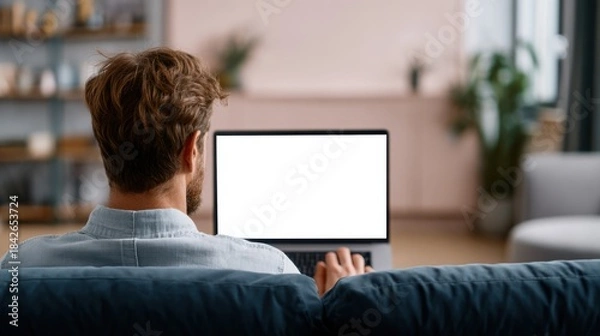 Obraz Man Working on Laptop