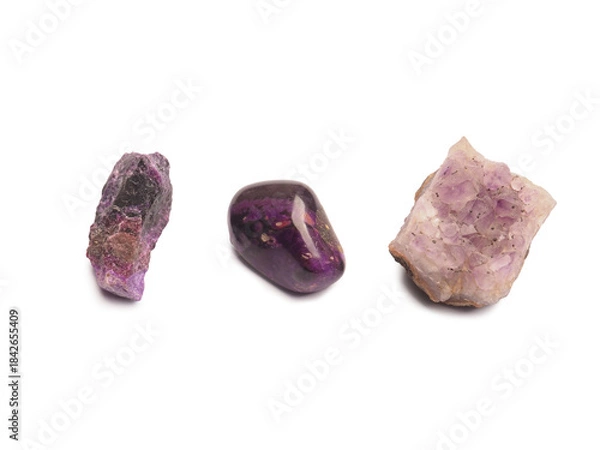 Obraz Three different amethysts on a transparent background