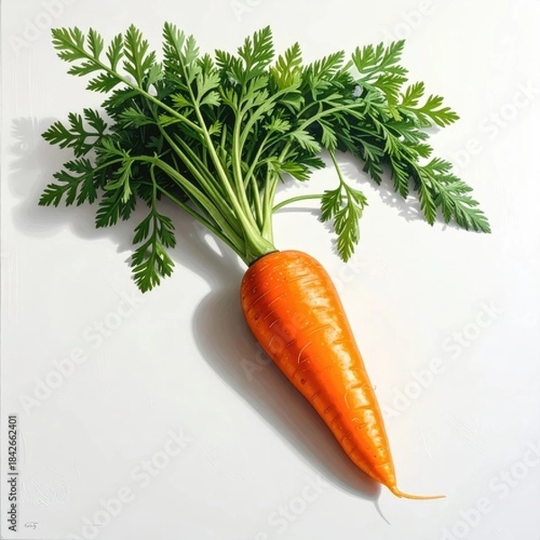 Obraz Bright orange carrot with vibrant green leafy top
