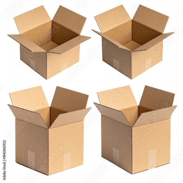 Obraz Four open, empty, brown cardboard boxes
