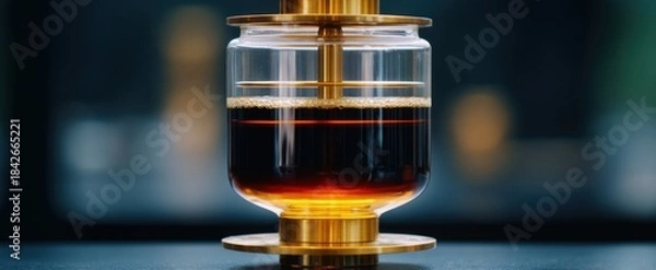 Fototapeta Slow cold brew coffee passes through a multi-layered glass filtration system.