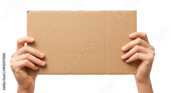 Obraz Hands Holding Empty Cardboard Box Against Plain Background